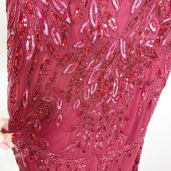 Mac Duggal 5107 Burgundy Red Embellished Leaf Plunge Evening Gown 12 NEW $498 - Picture 6 of 10